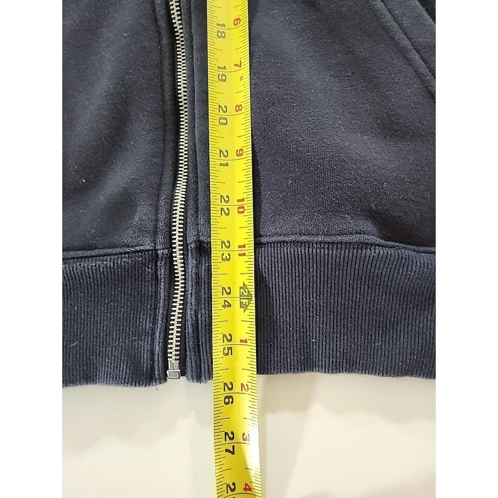 Vtg‎ Polo Ralph Lauren Full Zip Hoodie Medium Navy Blue Yellow Logo Slim Fit